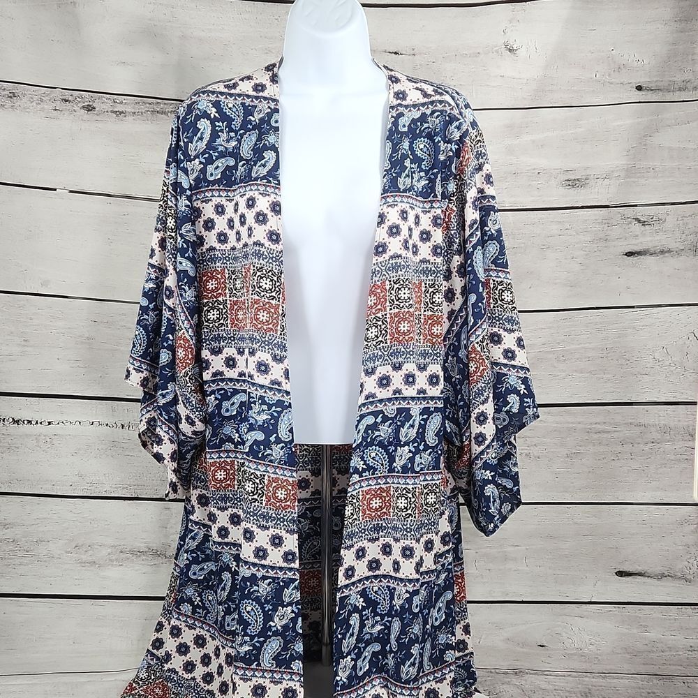 🔸️Hummingbird Blue Multi Print Wide Sleeve Kimono XLarge